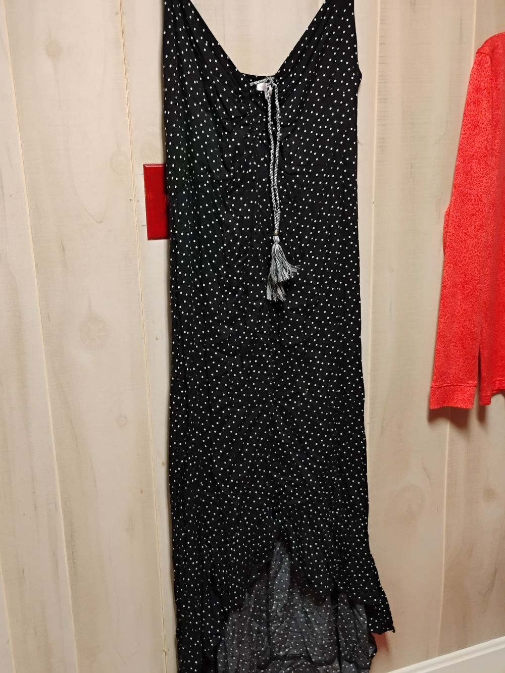Black Polka Dot Slip Dress with Tassel Tie Axcess Size L